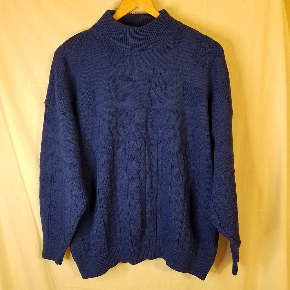 VTG‎ American Pride Women 18W Blue Crewneck  Cable Knit Cotton Sweater USA